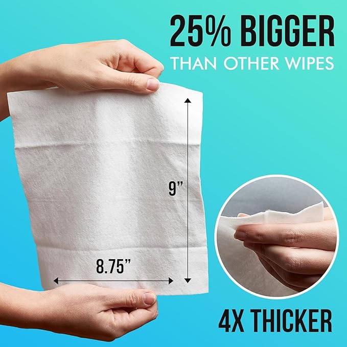 Extra Large Bath Wipes for Adults Bathing No Rinse - 80 Disposable Body Cleansing Wipes for Men, Women & Elderly - Great for Gym, Camping, Post Surgery - Shower Wipes - Lavender