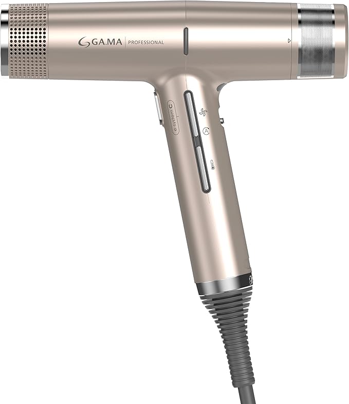 GA.MA iQ1 Perfetto Hair Dryer with 110,000 RPM Intelligent Brushless Motor, Oxy Active Technology, Auto-Clean & Washable Filter, Includes Diffuser & 3 Nozzles, Rose Gold