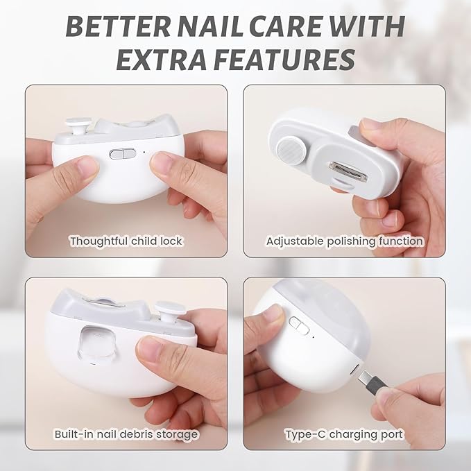 3 in 1 Electric Nail Clipper for Seniors, Baby Nail Trimmer Electric Automatic Trimmer, Safe Electric Toenail Clippers Nail File Tools for Adult, Manicure Kit Grinder with Polishing(White)