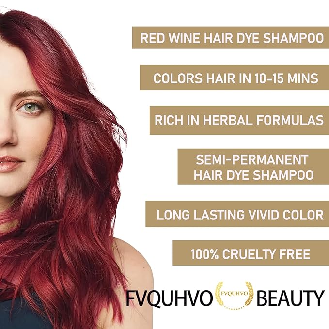 Instant Herbal Red Hair Color Shampoo - 3 in 1 Long-Lasting Hair Dye for Women and Men, 16.90 Fl Oz (Red Wine)