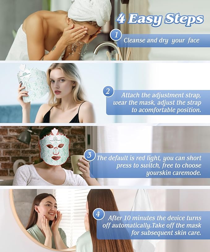 Red Light Photon Facial Mask, Wireless Rechargeable & Ergonomic Design with NIR, 850nm Infrared & Red Light Masks, Portable for Home & Travel