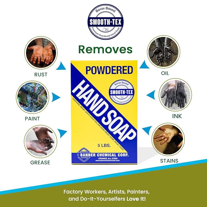 Smooth-Tex Borax Powdered Hand Soap - Heavy Duty Industrial Hand Wash - Removes Grease, Grime and Oil from Hands for Mechanics & Industrial Workers, Compare to Boraxo - 5 lbs (6 Pack)