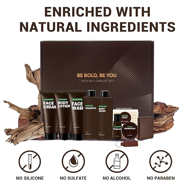 Rinse & Robust Beard Kit for Men, Christmas Gifts for Men, Sandalwood Beard Oil Gift Sets, Birthday Gifts Mens Stocking Stuffers for Dad Boyfriend Husband Valentines, Holiday Grooming Gift Set