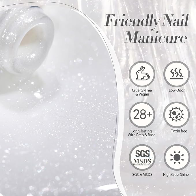 Born Pretty Jelly Gel Nail Polish Milk Glitter Jelly Gel Polish Sparkle Moonlight White Color Gel Nail Polish Soak Off U V Gel Polish for Nail Art 15ml