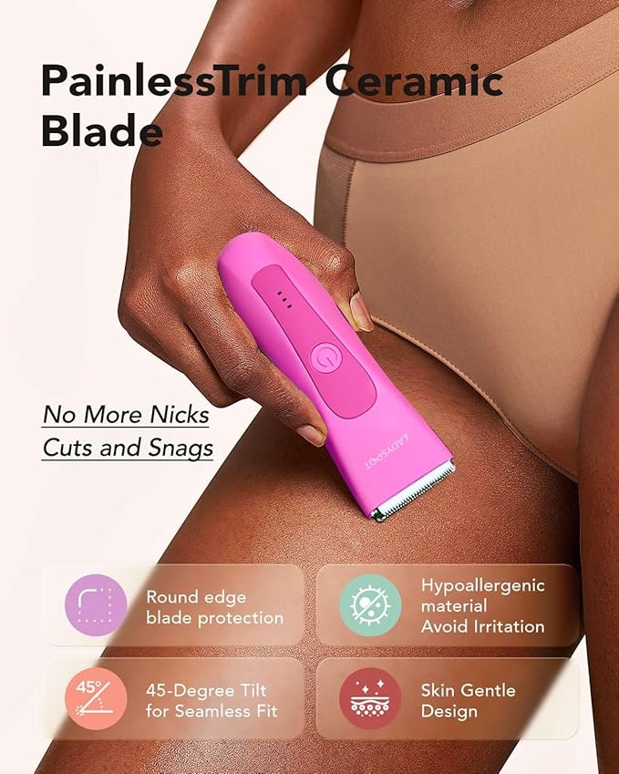 MANSPOT LADYSPOT™ Hair Shaver for Women, Shaving Sets with 3 Gurad and Replaceable Ceramic Blade Heads, No Nick, No Cut, No Razor Burn, Waterproof Wet/Dry, 90 Minutes Shaving (Women-Rosered-Version)
