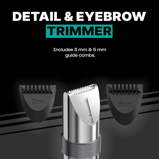 Conair Men Ear, Nose and Eyebrow Trimmer, Patented 360° Bevel Blade for No Pulls, Nicks or Cuts Guaranteed, Nose Hair Trimmer for Men, Non-Slip Grip, 5-Piece Kit with Travel Case