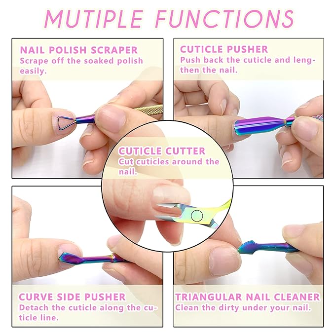 Cuticle Trimmer with Cuticle Pusher and Scissors, Cuticle Remover Professional Durable Pedicure Manicure Tools, Stainless Steel Cuticle Nipper Cutter Clipper for Fingernails and Toenails (Colored)