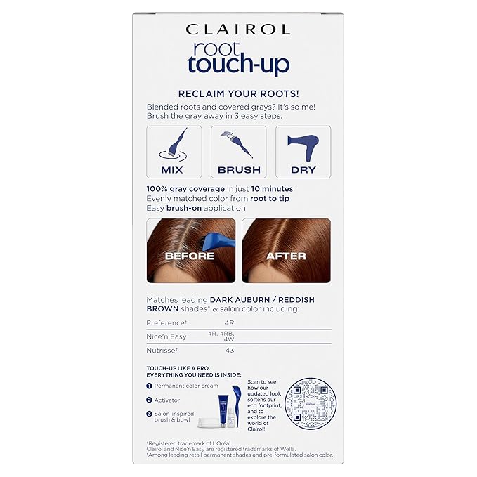 Clairol Root Touch-Up by Nice'n Easy Permanent Hair Dye, 4R Dark Auburn/Reddish Brown Hair Color, Pack of 1