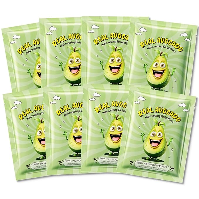 8 Pack Avocado Fruit Face Masks for Kids,Hydrating Spa Face Mask For Sensitive Skin,Moisturize,Soothing,Nourish for All Skin Types,Natural Spa Face Mask for Women Men Girls