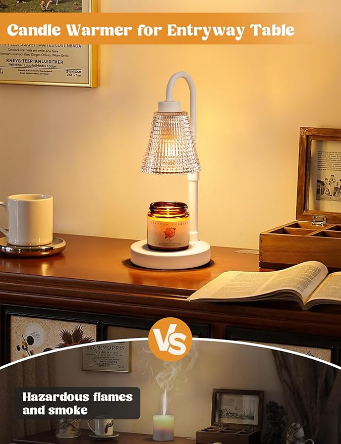 Innqoo White Candle Warmer Lamp with Timer, Dimmable Candle Warmer for Jar Candles, Height Adjustable Wax Melts Warmer, Birthday Gifts for Women Mom, House Warming Gifts New Home Decor