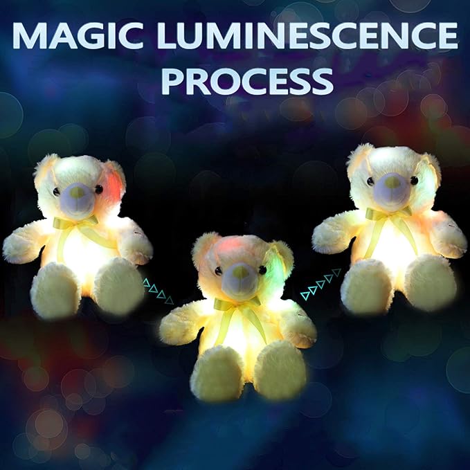 LED Teddy Bears Stuffed Animals, Cute Yellow Glow Bear Plush Toys Creative Colorful Luminous Light Up Doll Gifts for Bedroom, Kids, Baby, Valentine,18 inch