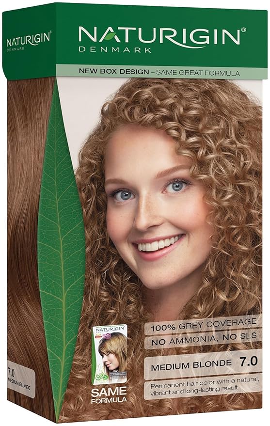 Naturigin Permanent Hair Color, 7.0 Medium Blonde, Ammonia Free, 100% Gray Coverage, Nourishing Natural Formula, For All Hair Types, Long-Lasting, Vegan & Cruelty-Free, 1 Pack
