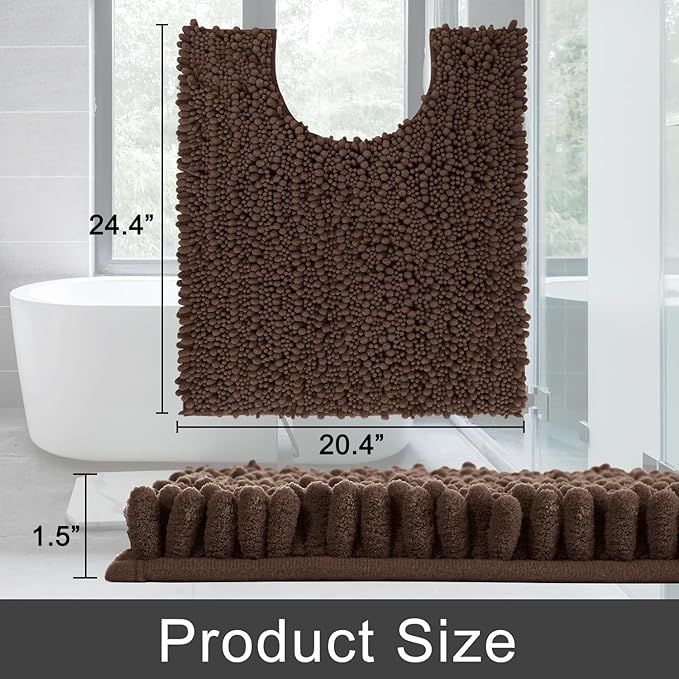 Yimobra Toilet Rug U Shaped Washable 24x20 Inch - Ultra Soft Absorbent Chenille Bath Rugs for Toilet, Quick Dry & Machine Washable, Non Slip Contour Bathroom Mat, Brown