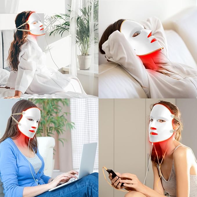 Aphrona FDA cleared LED Facial Skin Care Mask MOONLIGHT PRO 7 Color Treatment Photon Mask (White)