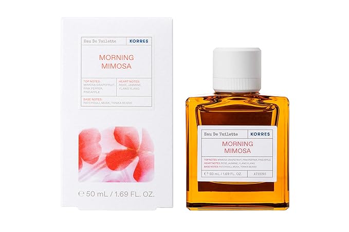 KORRES Eau de Toilette, Morning Mimosa Fragrance Spray, Unisex Perfume with Mimosa Blossom, Pink Pepper, Patchouli, White Musk, Airy Floral & Musky Scent for Women and Men, 1.69 Fl Oz