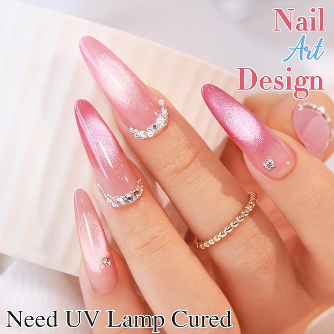 Double Rhythm Cat Eye Gel Nail Polish Set of 6 Same Color Same Bottle 0.5 Oz Shimmer Glitter with Magnet Holographic Reflective Magnetic UV Nail Polish Kit at Home (Glass Nude Pink Rose-T6-45)