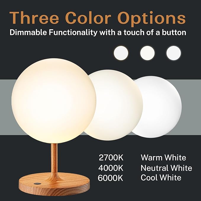 Cordless Lamp, 5000mAh Battery Operated Rechargeable Table Lamp with Power Bank, Touch Dimmable 3 Color Temperatures, IP44 Waterproof Shower Lamp for Kitchen, Bathroom, Indoor Or Outdoor Use 9.6in