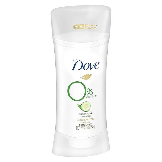 Dove 0% Aluminum Deodorant for Women ¼ Moisturizers Cucumber & Green Tea with 24-Hour Odor Protection,2.6 Ounce (Pack of 3)