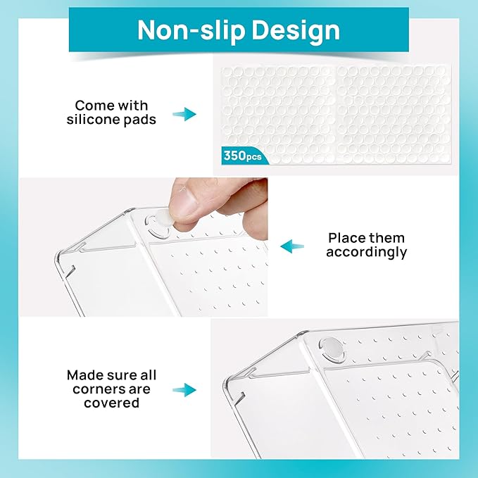 Vtopmart 72 PCS Clear Plastic Drawer Organizers Set, 4-Size Versatile Bathroom and Vanity Organizer Trays, Non-Slip Storage Containers for Makeup, Jewelries, Bedroom，Kitchen Utensils and Office