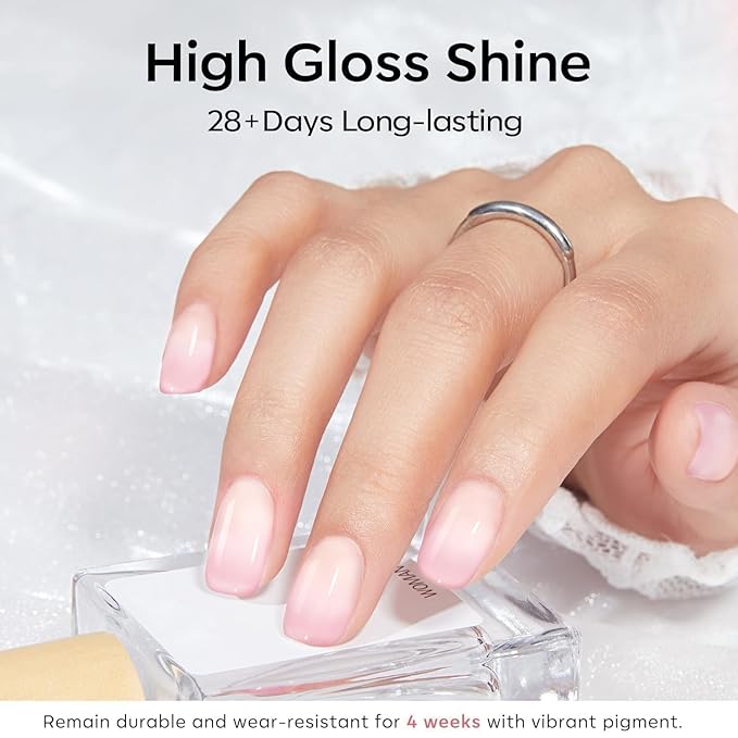 modelones Milky Pink Gel Nail Polish, 15 ML Nude Pink Tones Baby Pink Bubble Bath Nail Art Translucent Jelly Polish Design for Women Girl Nail Lovers Gift Salon DIY Summer Gel Manicure