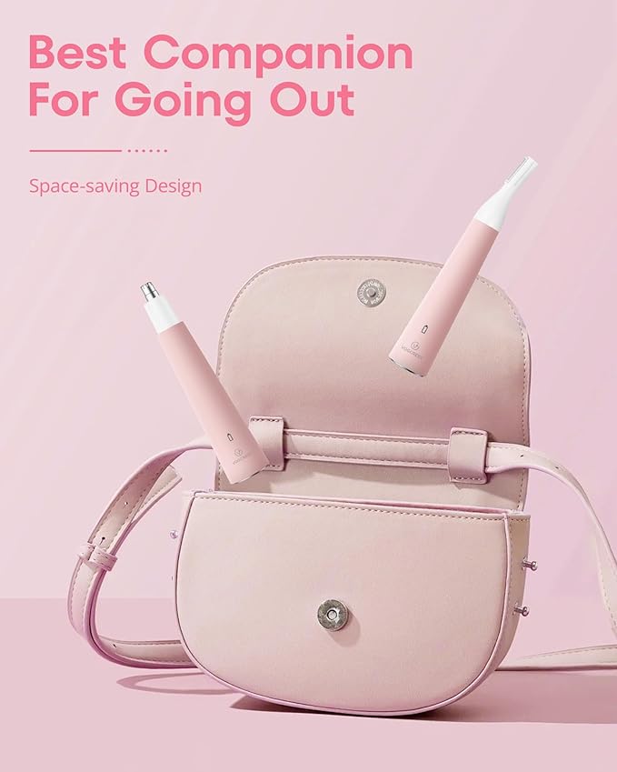 VG VOGCREST Nose Hair Trimmer for Women: Rechargeable Painless Eyebrow Trimmer - Low Noise Portable Facial Hair Removal for Ladies Aged 18-55 - Home Party Travel, Christmas Gifts (Bright Pink)