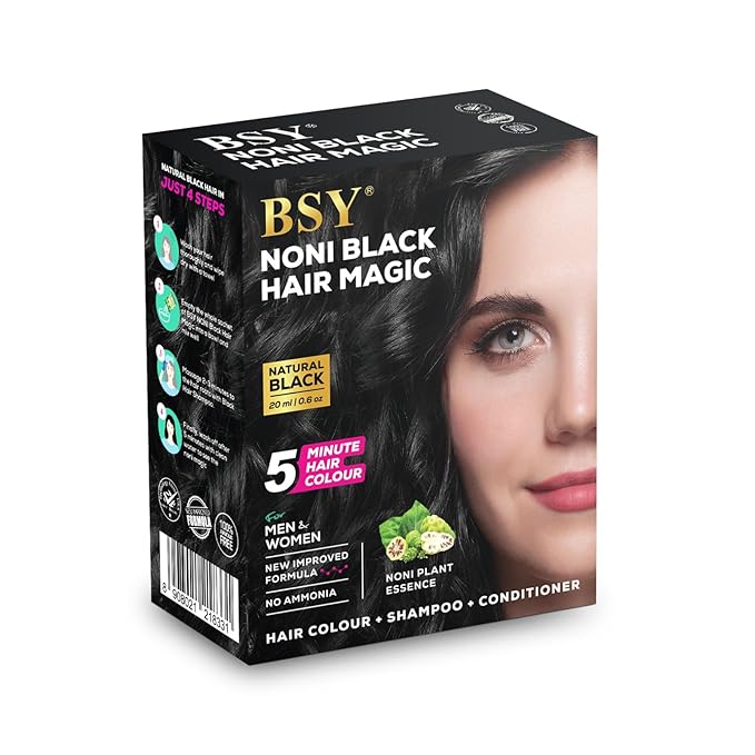 Hair Color Shampoo (12ml x 6 Sachets) | Ammonia-Free Natural Permanent Hair Color for Men and Women | 5 Minutes Noni Fruit Dye