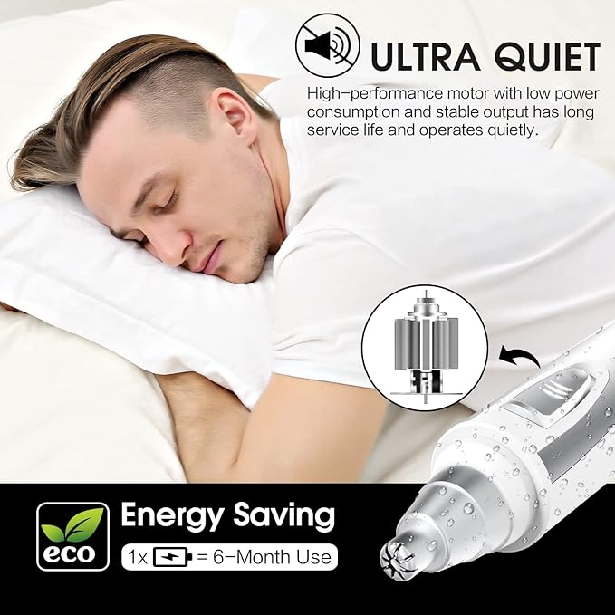 Ear and Nose Hair Trimmer Clipper - 2025 Professional Painless Eyebrow & Facial Hair Trimmer for Men Women, Battery-Operated Trimmer with IPX7 Waterproof, Dual Edge Blades for Easy Cleansing White