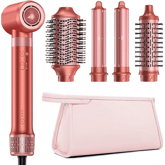 5 in 1 Hot Air Styler & Hair Styler- High-Speed Hair Dryer Brush, Fast Drying Blow Dryer Brush No Heat Damage Multi-Styler Auto Wrap Curlers for Volumizing Curl Straighten Frizz-Free with Travel Bag