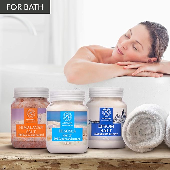 Bath Salts Set 42 Oz - Epsom Salt - Himalayan Pink Salt - Dead Sea Salt - 100% Pure & Natural - Best for Good Sleep - Beauty - Bathing - Body Care - Wellness - Relax - Aromatherapy - Spa