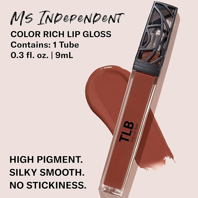 The Lip Bar - Lip Gloss, Ms. Independent (Pink Brown Nude) - Gloss Up Color Rich - Smooth, Not Sticky Formula - Coconut Oil, Olive Oil, Argan Oil & Vitamin E - Vegan & Cruelty Free - .30 fl oz