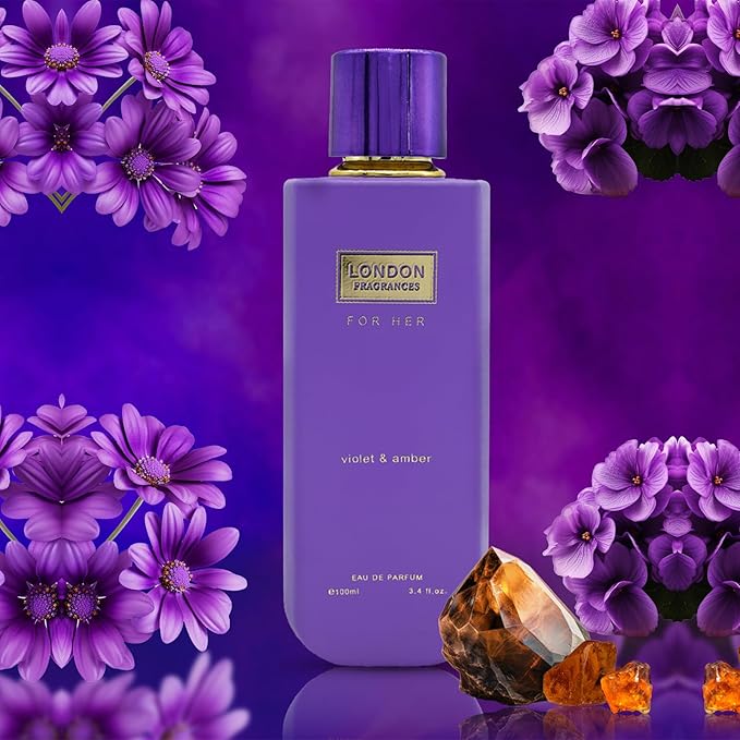 London Fragrances Violet and Amber - Powdery Oud, Perfumes for Women - Women's Fragrances with Coconut and Patchouly - 3.4 oz EDP Spray