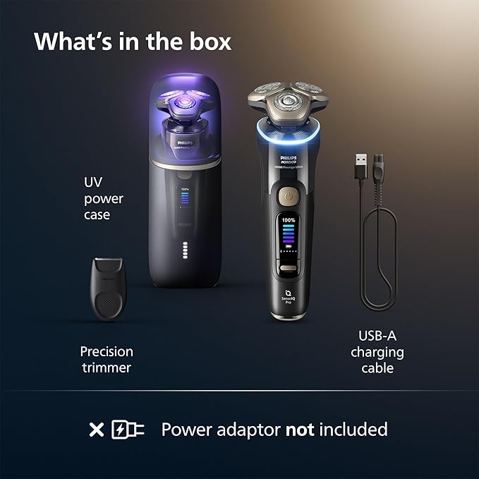 Philips Norelco Shaver i9000 Prestige Ultra, Wet & Dry Electric Shaver, Ink Black, SenseIQ Pro Technology, Triple Lift & Cut System, 360 Rotating NanoTech Precision Blades, 5 Shaving Modes, XP9400/89