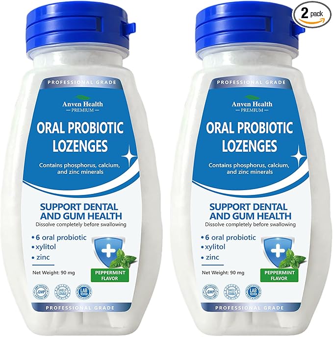 Oral Probiotics Lozenges for Mouth Bad Breath & Gum Repair - Mineral Fusion with Zinc + Calcium for Dry Mouth Relief, Enamel Shield, Mint Flavor with Xylitol - 180 Lozenges, Sugar-free