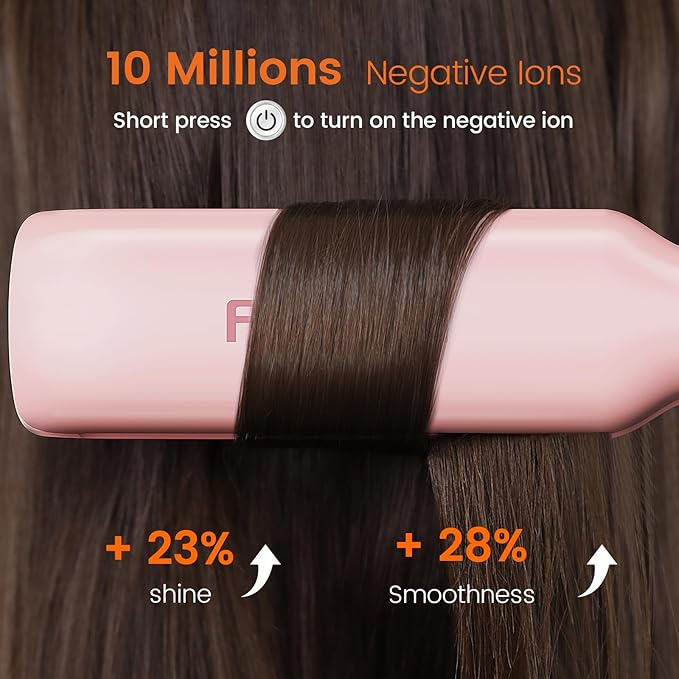 Faszin Professional Hair Straightener, 1.65inch Wide-Plate, Titanium Negative Ion Flat Iron, 30s Rapid Heating, LED Temp Display, Wide Voltage & 10 Adjustable Temp Levels (260-450℉) - Pink