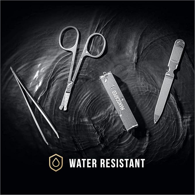 MANSCAPED® Shears 2.0 Tempered Stainless Steel Men's Nail Kit, Fingernail Clippers, Safety Scissors, Tweezers and Nail File, Travel Manicure Pedicure Set, 4-Piece Luxury Grooming Kit with Compact Case