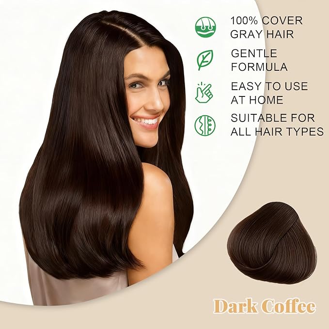 Hair Dye Shampoo for Women & Men - 3-in-1 Hair Color & Care, Gentle Covers Gray Hair in Minutes, Easy At-Home Color Shampoo Hair Dye, Formulated for Color Treated Hair, 16.9 Fl Oz (Dark Coffee)