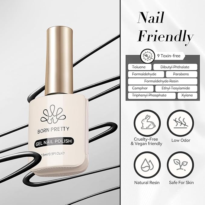 Born Pretty Black Gel Nail Polish Classic Color Nail Gel Polish Nail Art Manicure Salon DIY Home 15ml