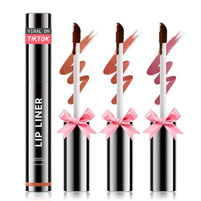 OETUIOW Lip Stain Peel Off, Lip Liner Moisturizing Long-Lasting & Waterproof, Transfer Proof & Plumping, Non-Stick Cup,3PCS Nude&Rose&Mauve