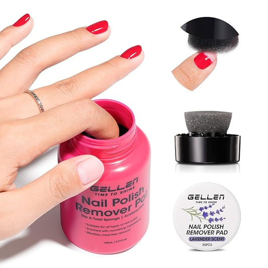 Gellen Nail Polish Remover, Dip Twist Sponge Nail Polish Remover Pot For Fingernail Toenail, Non-Acetone Fragrance Free, 5-9s Quick Removal, Lavender Scent No drying Formula Shea Butter & Vitamin E