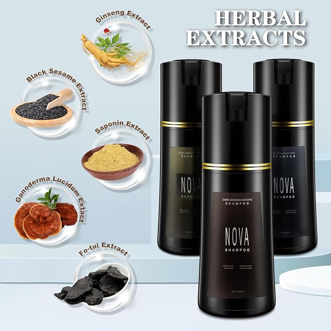 Hair Dye Shampoo & Champu Para Canas - Natural 3-in-1 Instant Gray Coverage for Men & Women (Dark brown-200ml)