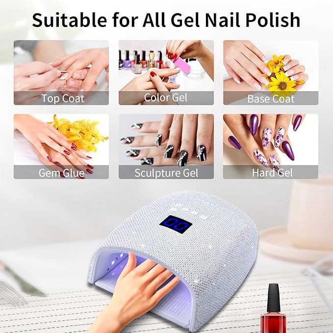 48W Cordless UV LED Nail Lamp,Rechargeable Gel Nail Dryer with Handle Nail Art Manicure Tools for Home and Salon (Pearl Diamond)