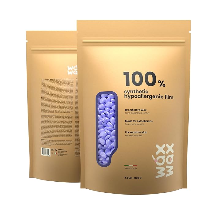 Orchid Hard Wax Beads | Facial Wax for Ultra Sensitive Skin | Rosin-Free, Hypoallergenic, Strip-Free | Low Melting, Cruelty-Free & Eco-Friendly Waxing Beads | Made In Italy - 2.5lb