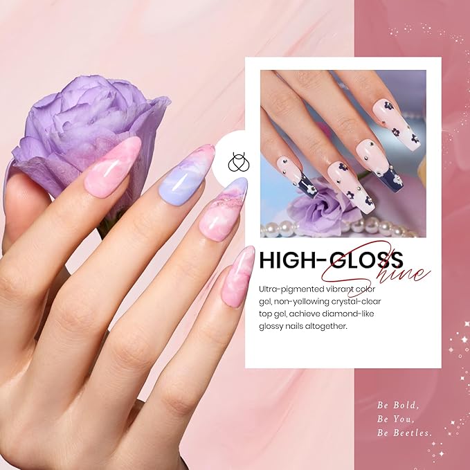 Beetles Gel Nail Polish Kit, 23Pcs Nude Pink Gel Polish White Gray Baby Blue Glitters Nail Polish Set with Glossy Matte Top Coat and Base Coat Fall Winter U V Soak Off Manicure Gift For Women