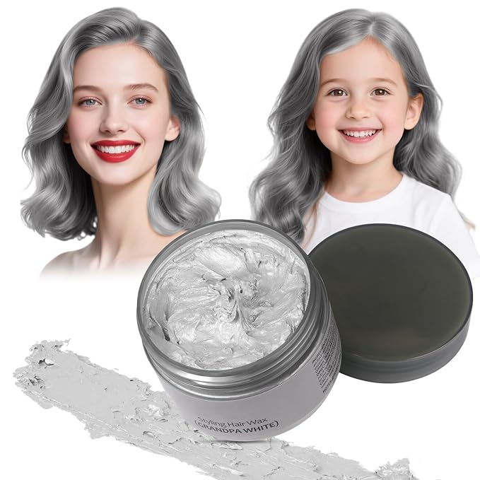 Grey Hair Color Wax - Temporary & Washable Hair Styling Mud Gel for Men, Women, Kids,For Halloween, Cosplay, Party, Crazy Hair Day & Children's Day