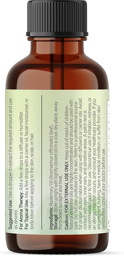 Rosemary Essential Oil for Hair, Scalp & Skin, 8 fl oz – 100% Pure & Natural with Dropper | Aromatherapy, Diffuser, Soap, Candle & Massage Use | Woody Herbal Aroma, Cruelty-Free