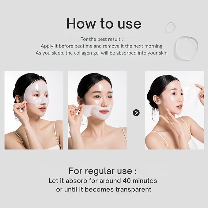 Vegan Mucin Lifting Hydrogel Collagen Face Mask 4+1 ea Ultimate Hydration, Improves Skin Texture, Soothing, Elasticity, Glowing Skin, Reduces Fine Lines & Wrinkles, Made in Korea OHMYPURE (5, Vegan)