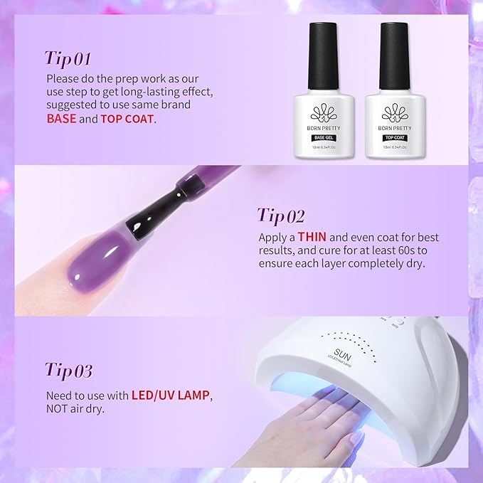 Born Pretty Ice Jelly Gel Nail Polish Jelly Purple Gel Nail Polish Sheer Transparent Purple Natural Translucent Hema-Free Soak Off Gel Polish Nail Art DIY 15ML