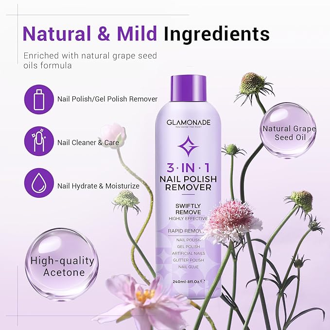 Acetone Nail Polish Remover Kit: Soak off Gel Polish Remover Includes Nail Cuticle Oil, Nail File, Cuticle Peeler, Nail Buffer Block & 50 PCS Cotton Pads(8 Fl.Oz.)