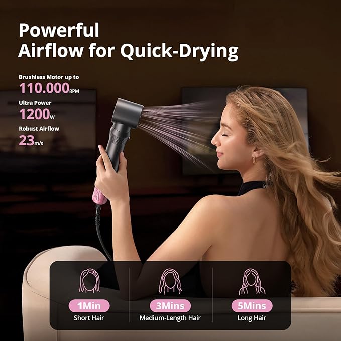 7-in-1 Air Wrap Hair Styler, Fast Drying Blow Dryer & Curling StylingTool, Hot Air Styler No Heat Damage, Hot Air Styler Wrap for Curling Volumizing Straightening Styling(Rose Pink)