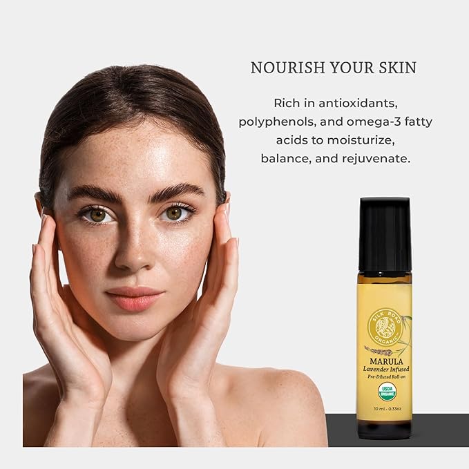 Silk Road Organic Marula Oil & Lavender Essential Oil Roll On, USDA Certified - Deep Hydration for Nails, Hair, Feet, Face, Body - 10 ml Aromatherapy Roller